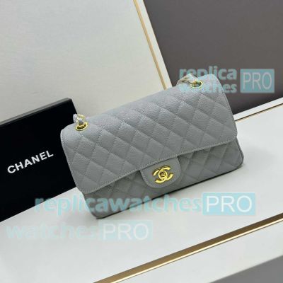 Copy Chane1 Classic 11.12 Handbag Blue-Gray Grained Calfskin